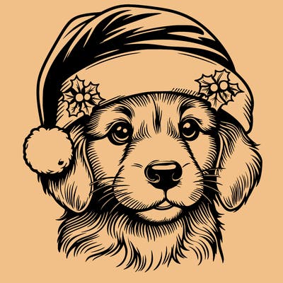 realistic dog wearing a santa hat