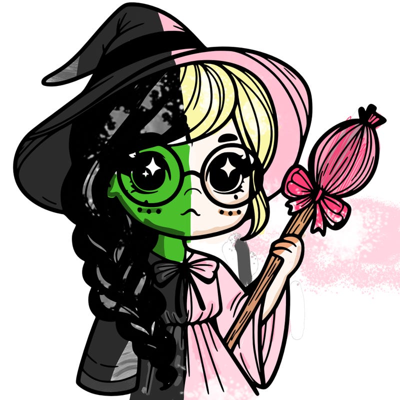 a witch with a braid and two glasses