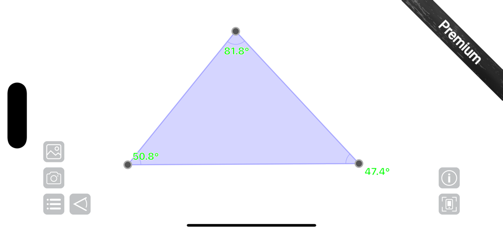 Protractor Smart - Interfaz de la aplicación Protractor Smart midiendo los ángulos interiores de un triángulo en modo polígono premium
