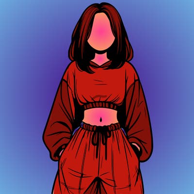 realistic girl faceless with baggy pants and a crop top