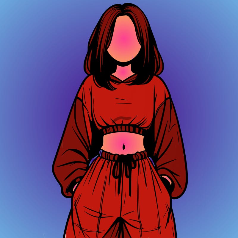 realistic girl faceless with baggy pants and a crop top