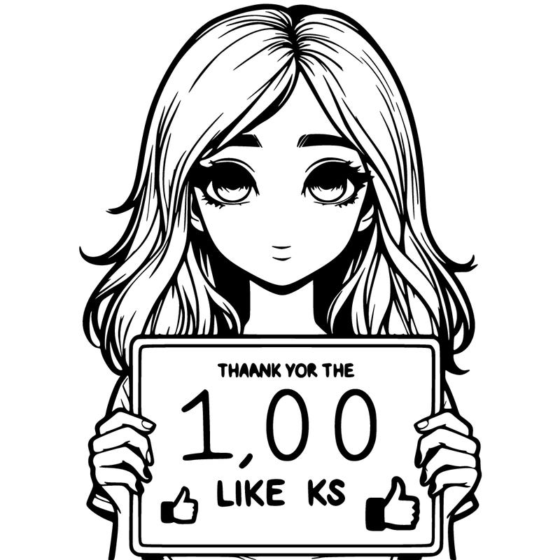 a realistic girl holding a sign thank you for the 100 likes