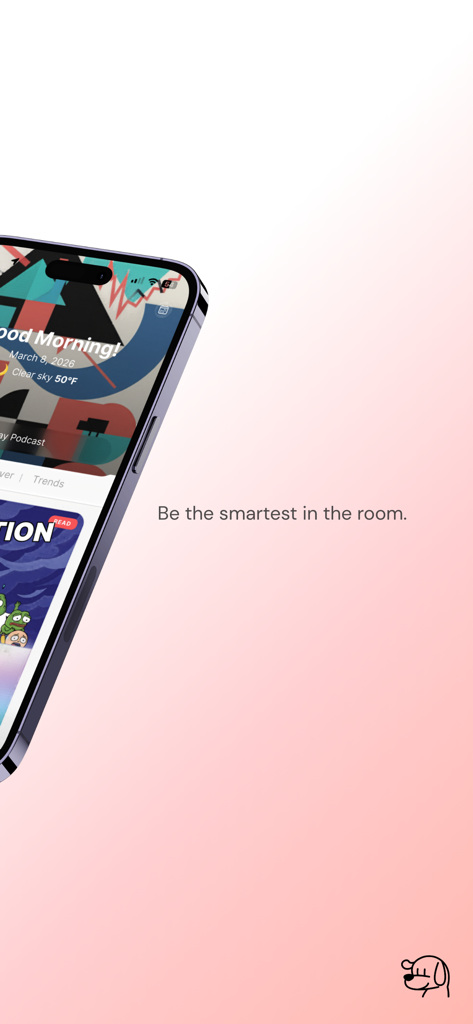 Scout: Your Daily Brief - A smartphone screen displaying the Scout daily brief app with a personalized morning greeting and news podcast section.