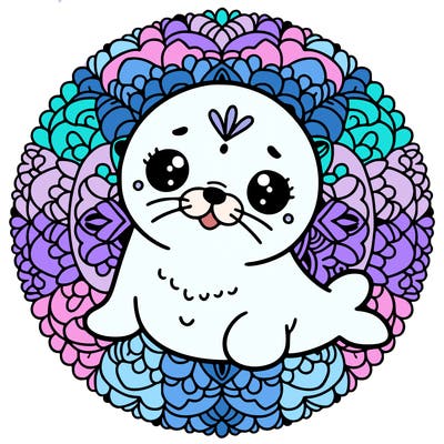 a cute baby seal mandala