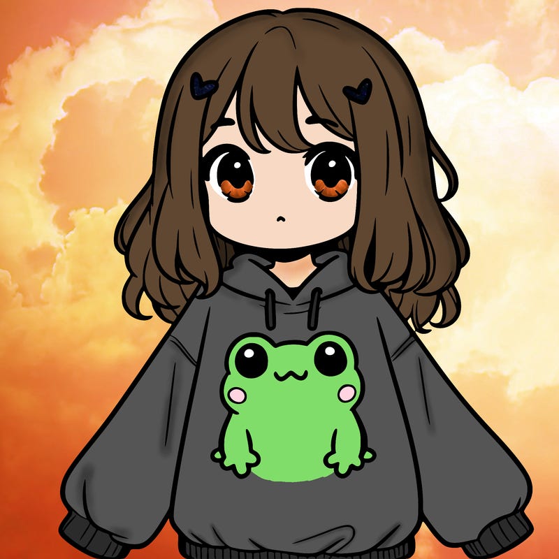girl wearing frogging sweatshirt