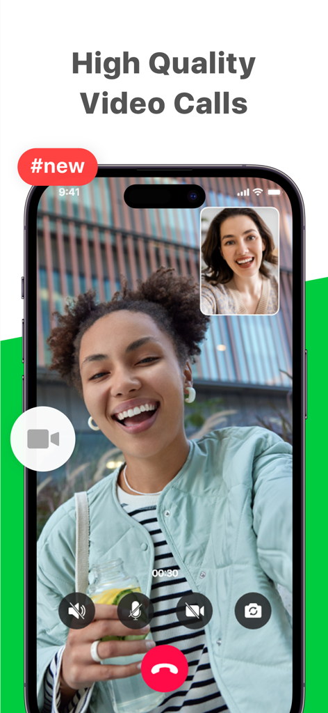 Smartphone screen displaying a high quality video call between two young women