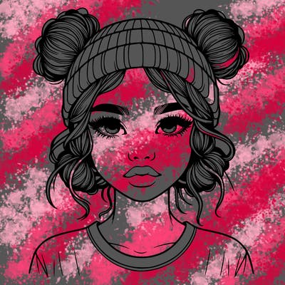 realistic girl with buns in her hair with a beanie on