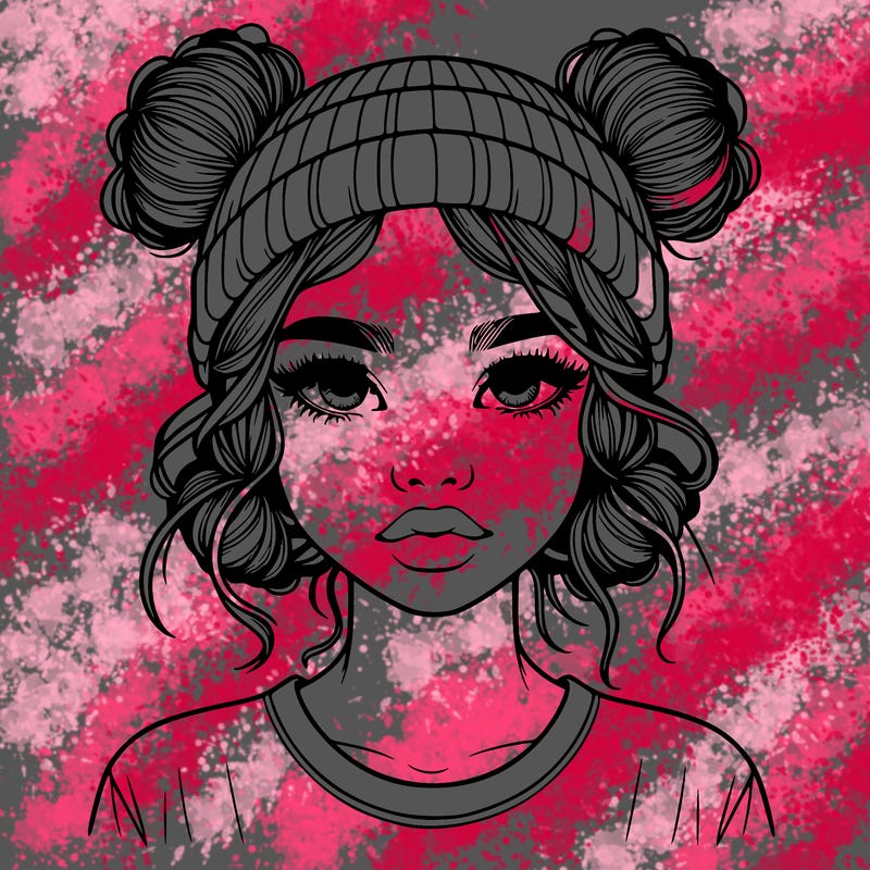 realistic girl with buns in her hair with a beanie on