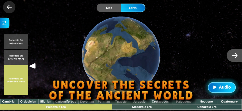 3D Dinopedia: Paleontology - 3D interactive globe of the ancient world showing geological eras and periods in the 3D Dinopedia app