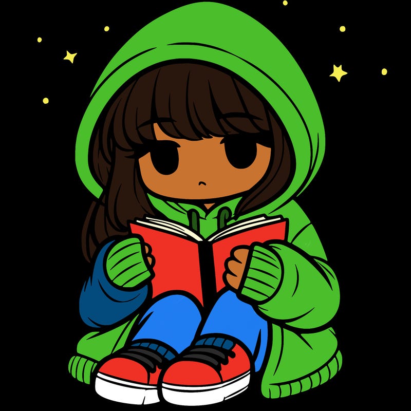 girl in oversized hoodie reading a book