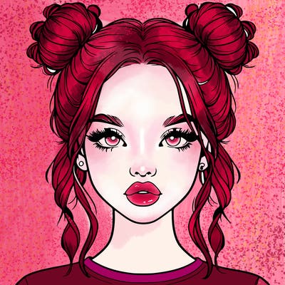 realistic girl with two buns in hair and lips