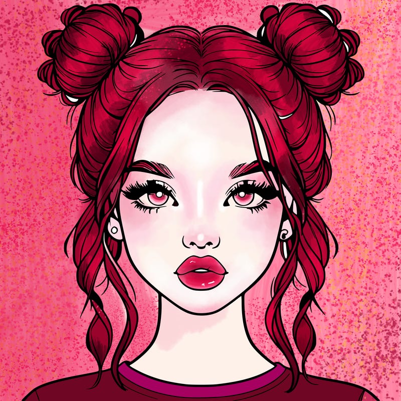 realistic girl with two buns in hair and lips