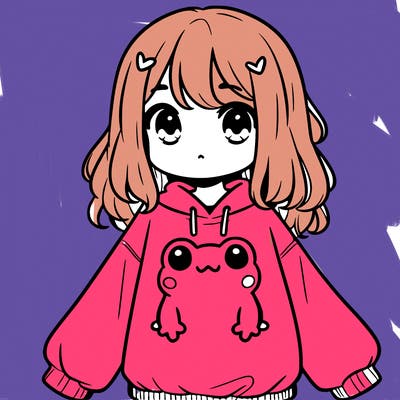 girl wearing frogging sweatshirt