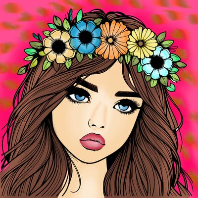 realistic girl with flowers crown