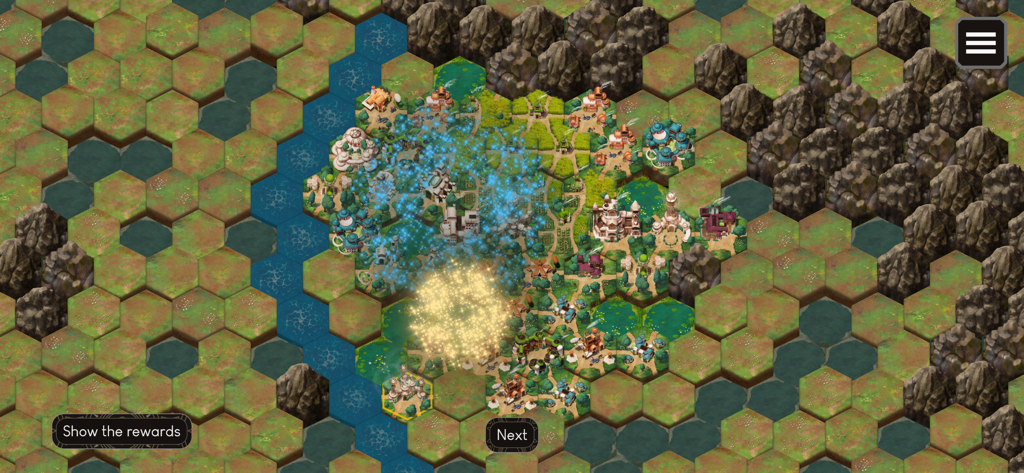 Dawnmaker - Dawnmaker gameplay showing a hex-based city map with glowing light effects indicating land restoration