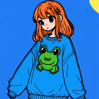 girl wearing frogging sweatshirt