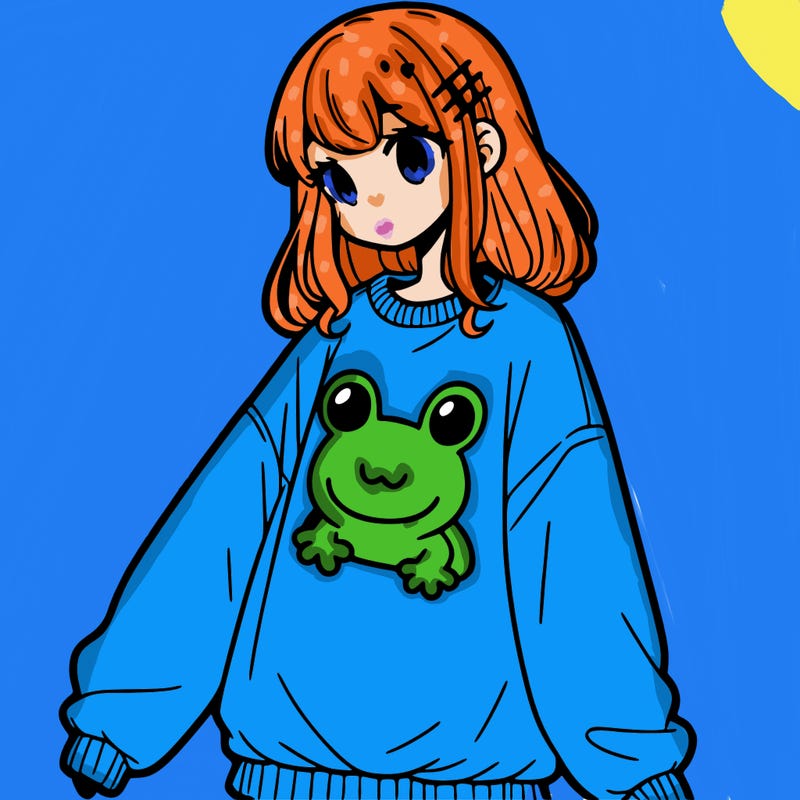 girl wearing frogging sweatshirt