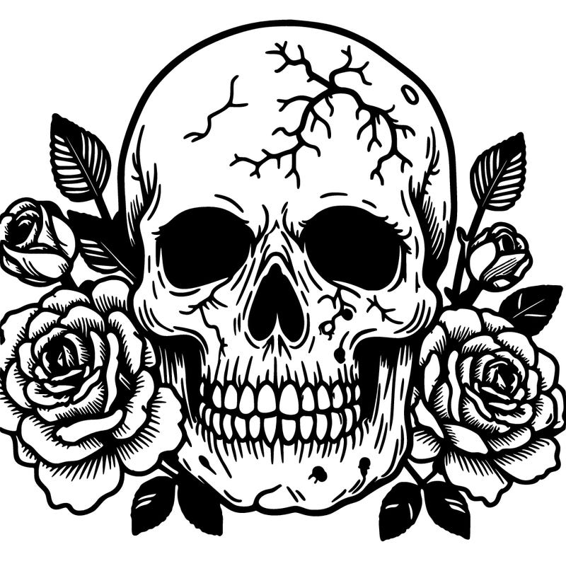 zombie skull with blooming roses