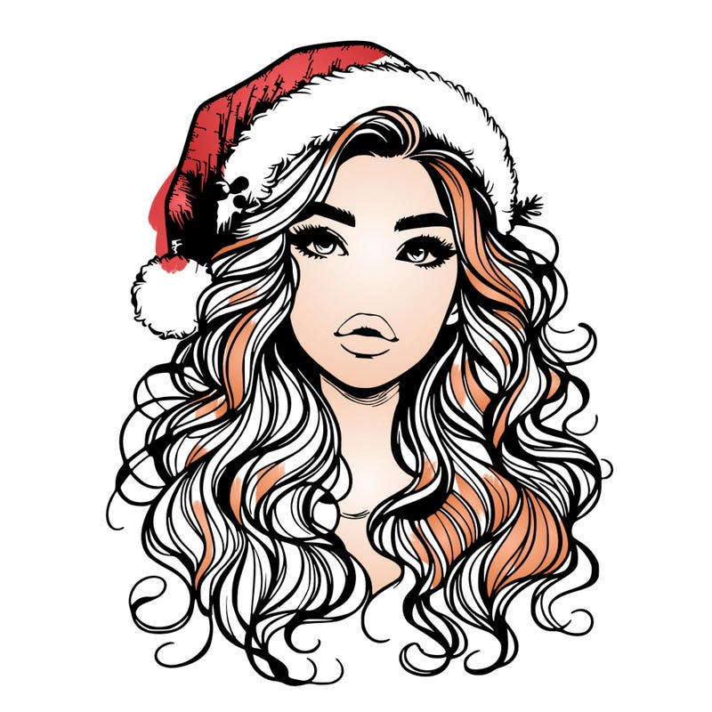 realistic christmas girl with wavy hair and lips