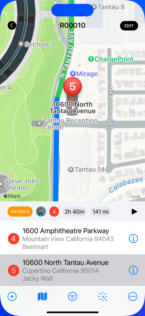 GPS map interface with numbered delivery stops and route details in Route Planner plus app