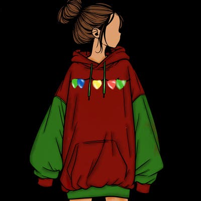 realistic girl with a oversized sweatshirt on and a bun