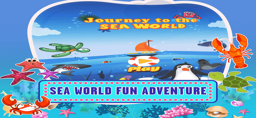 Sea Animal Games For Kids Apps - The main menu screen of the Sea Animal Games For Kids app featuring colorful cartoon sea animals and a play button
