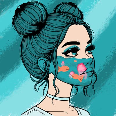 realistic girl with buns on the top of her head