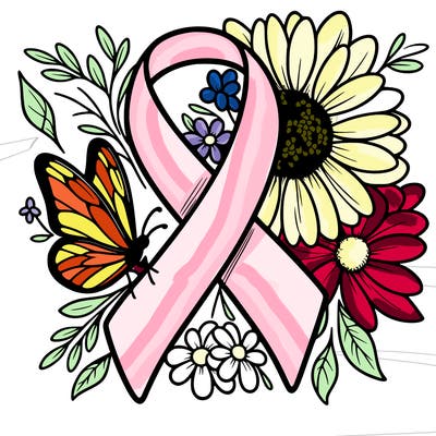 cancer awareness symbol with flowers and butterflies
