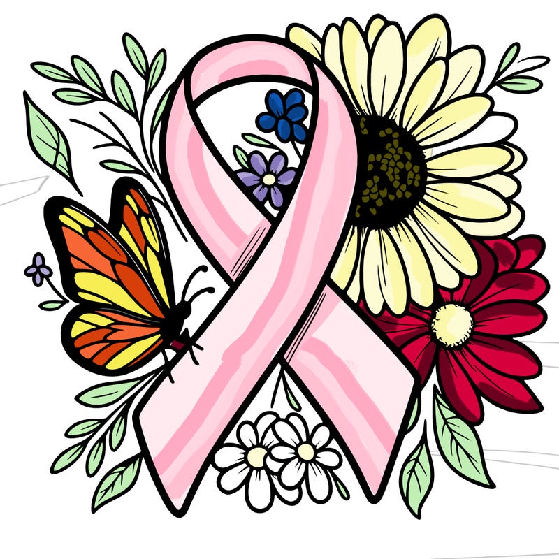 cancer awareness symbol with flowers and butterflies