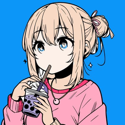 manga character drinking boba