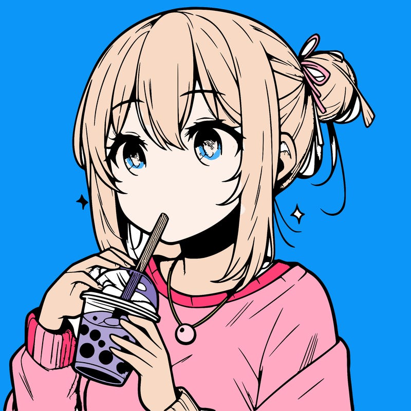 manga character drinking boba