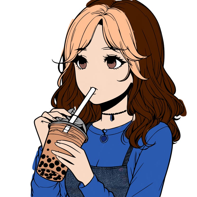 realistic girl drinking boba tea