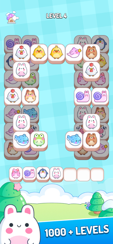 Kawaii Cute Puzzle Games - Gameplay screenshot of Kawaii Cute Puzzle Games showing cute animal tile matching and a level indicator.