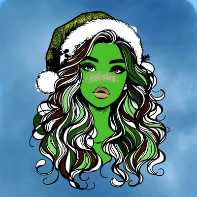 realistic christmas girl with wavy hair and lips