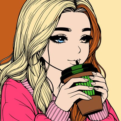 realistic girl drinking coffee