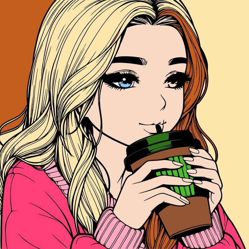 realistic girl drinking coffee