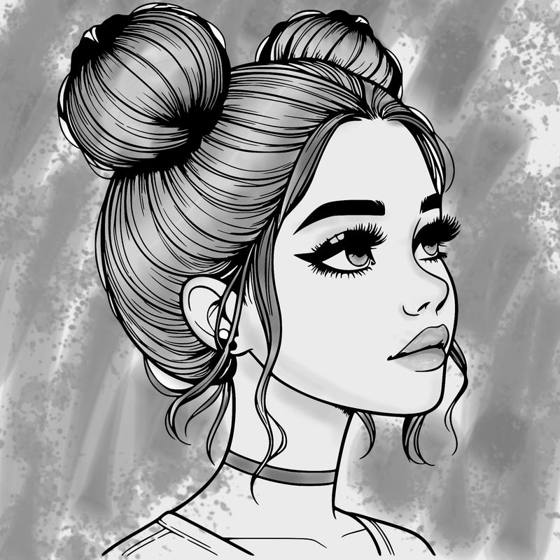 realistic girl with buns on the top of her head
