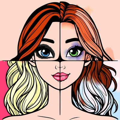 a realistic girl split into four parts