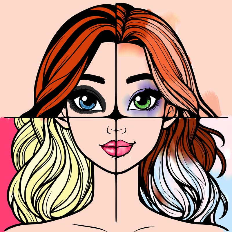 a realistic girl split into four parts