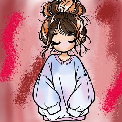 girl with baggy sweatshirt and messy bun