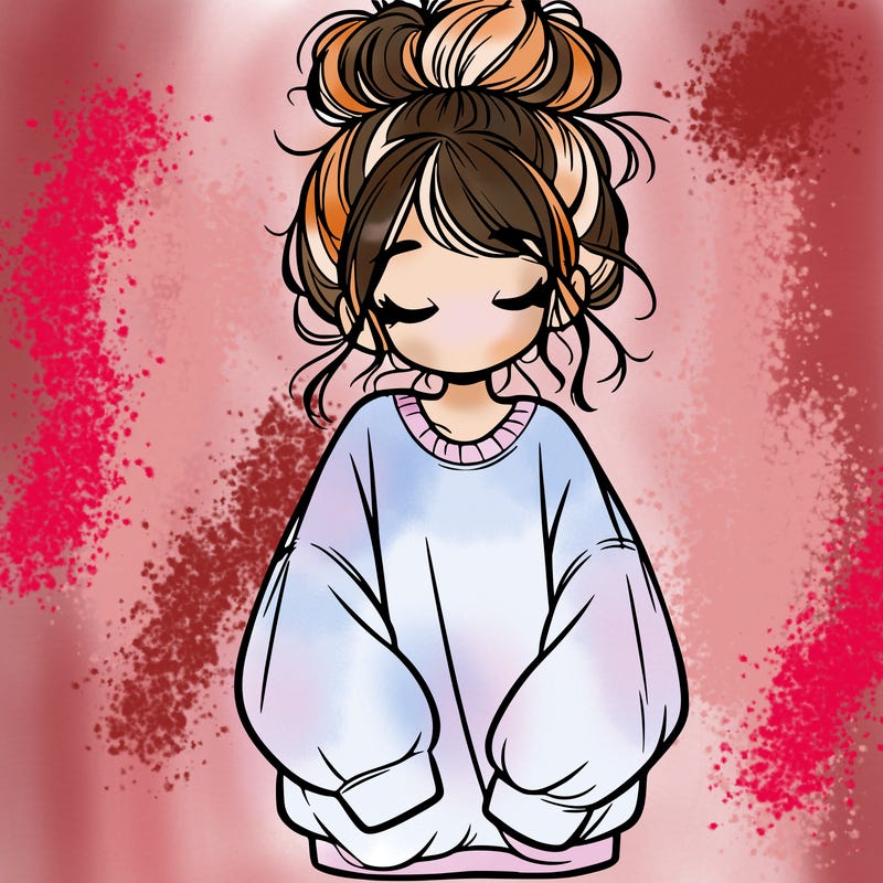 girl with baggy sweatshirt and messy bun