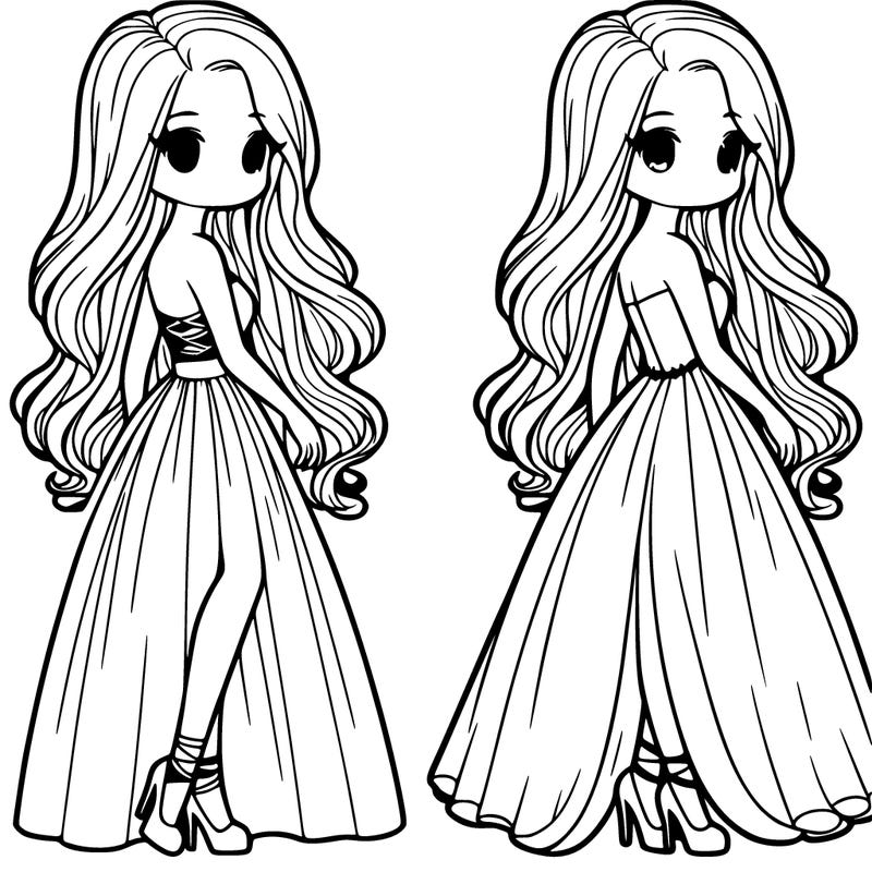 a girl with a gown, long hair, and heels