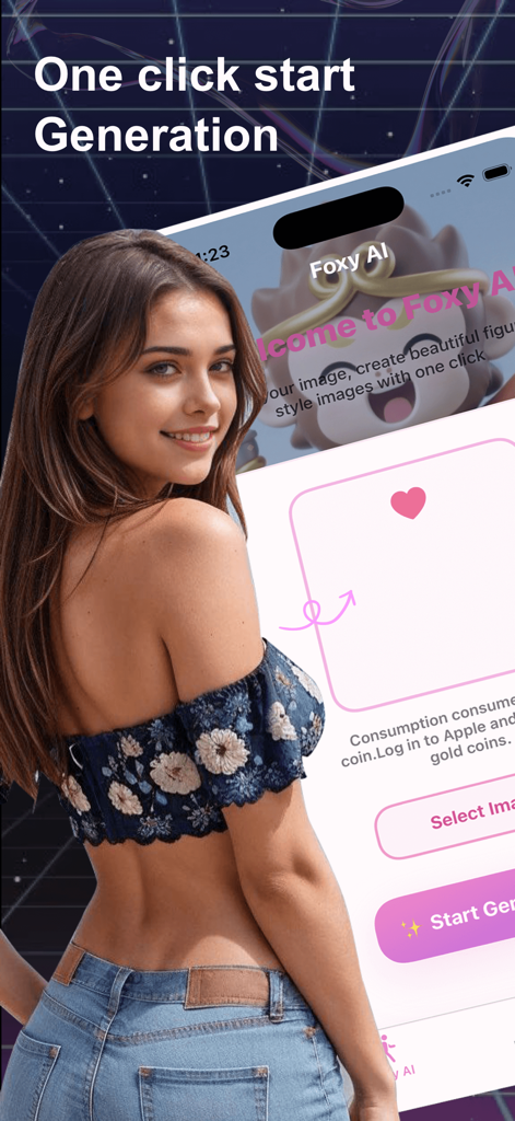 Foxy AI - Foxy AI app interface for creating anime style 3D character models from photos in one click