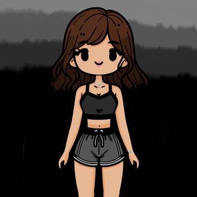 cute girl with a cute crop top and noity shorts with long wavy hair