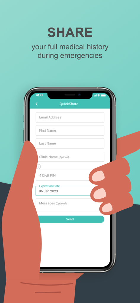 Halza - QuickShare screen in the Halza app to share medical records during an emergency