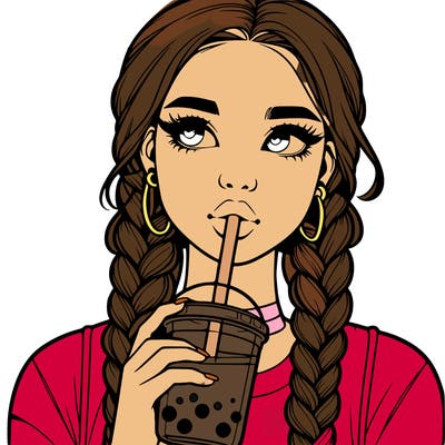 realistic girl with braided hair drinking boba