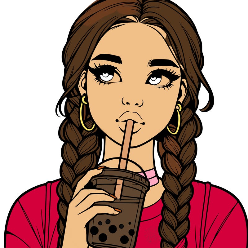 realistic girl with braided hair drinking boba