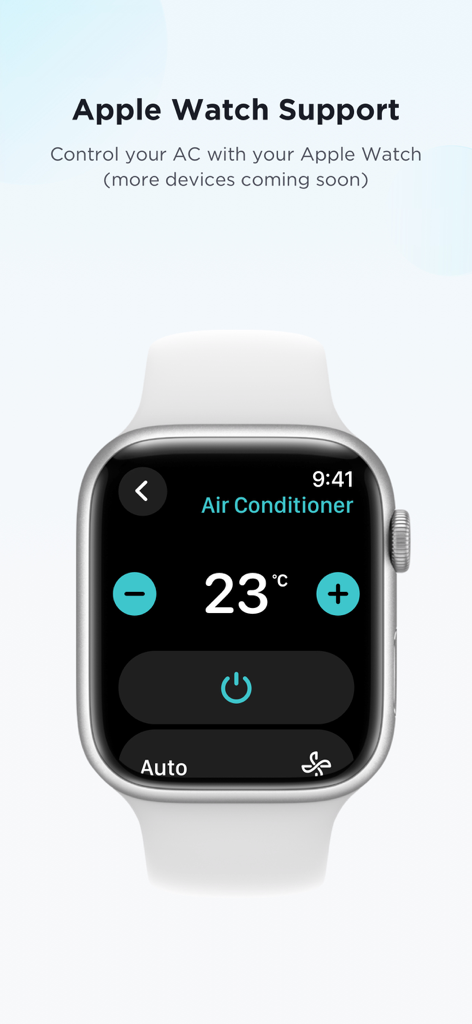Apple Watch screen showing air conditioner controls in the SmartHome app