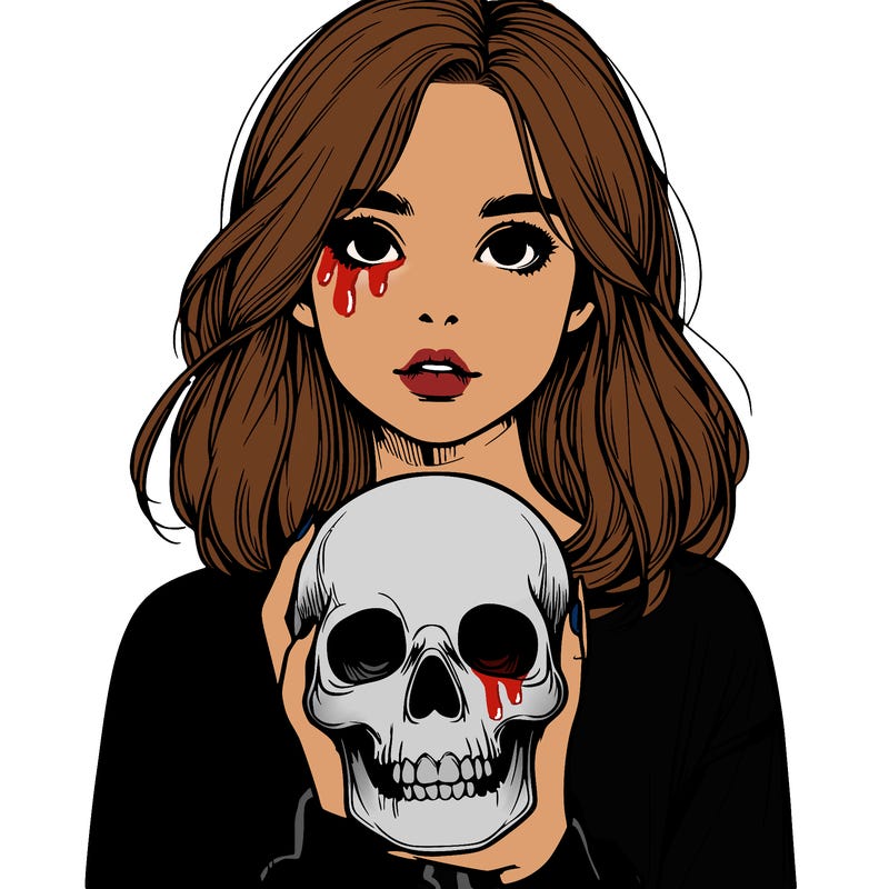 realistic girl holding a skull