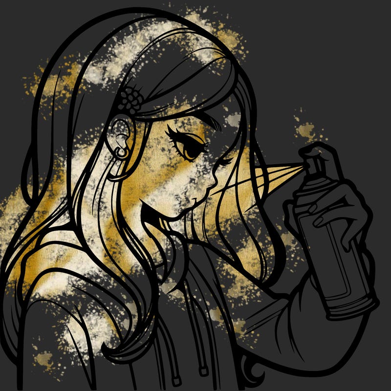 a realistic girl spray painting
